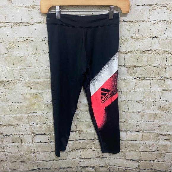 Adidas Black Pink Striped Leggings - Picture 1 of 4
